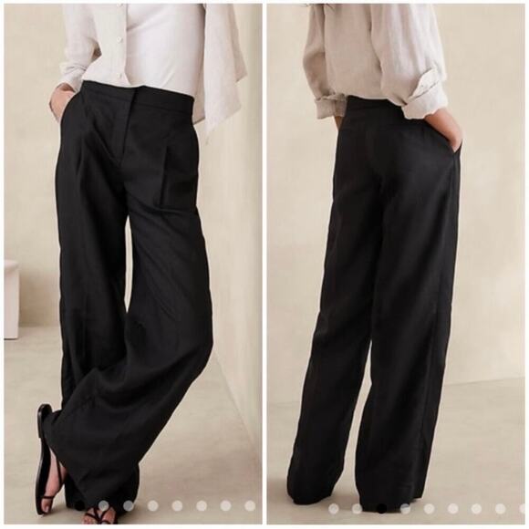 Banana Republic Tencel Linen Wide Leg Pant Black 12 Style 445928 - Picture 1 of 11